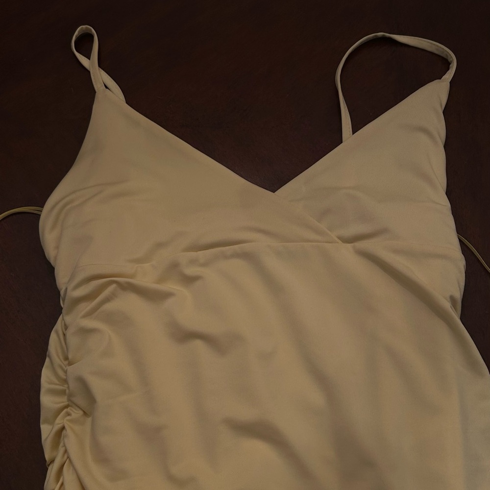 Olivaceous Light Yellow Ruched Dress